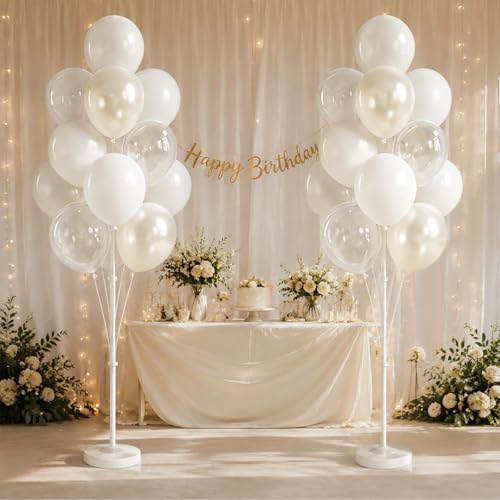 Pearl white Balloon Column Kit Set of 2 with Stand&Pole for Wedding Bridal Party - Image 7