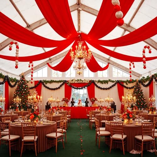 2 Panels 5ft(W) x 20ft(L) Red Ceiling Drapes for Christmas Parties by PartyVillage