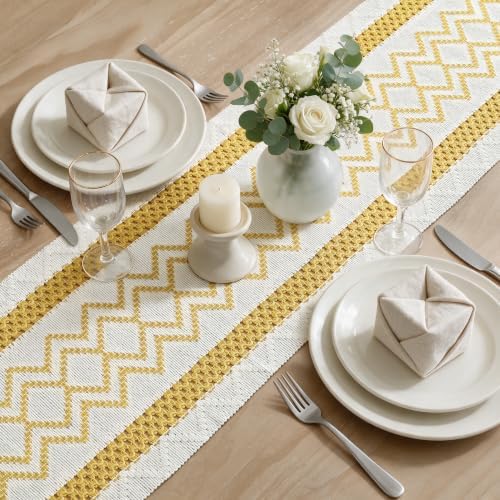 Artoid Mode Yellow Stripe Diamond Woven Table Runner 12x72 Inch - Image 4