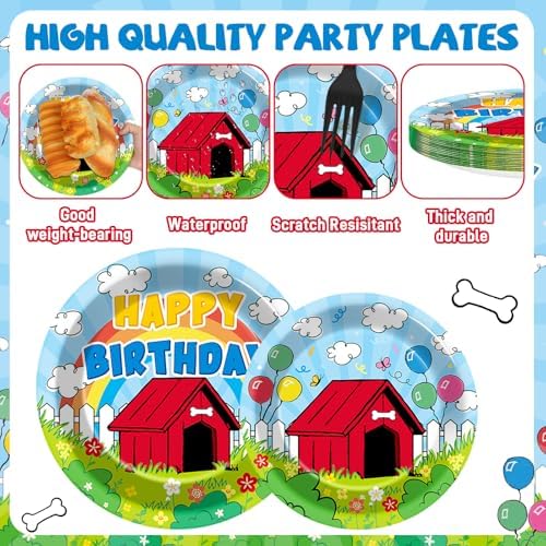 96pcs Cartoon Dog Red House Birthday Plates and Napkins Cute Dog Red House Party Supplies Puppy Theme Blue Red Disposable Tableware for Kids Pet Theme Birthday Baby Shower Party Decoration Serve 24 - Image 3