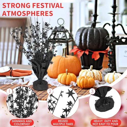 6 Pack Metallic Foil Spary Centerpieces for Tables, Black Centerpieces for Tables Decorations, Star Brust Table Centerpieces for Birthday Graduation Wedding Baby Shower Party - Image 3