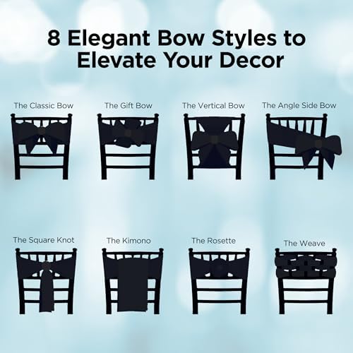Leading Linens 10 pcs Black 108"x8" Satin Bow Sash Chair Cover Decoration - Image 5