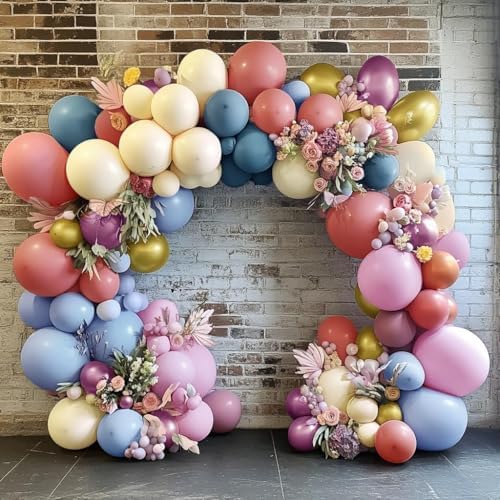 Pastel Balloon Garland Kit Rose Gold Purple Chrome Metallic Dusty Pink Rose Blue Macaron Yellow Balloon Arch Kit for Birthday Baby Shower Garden Party Wedding Wild Flower Picnic Decoration - Image 5