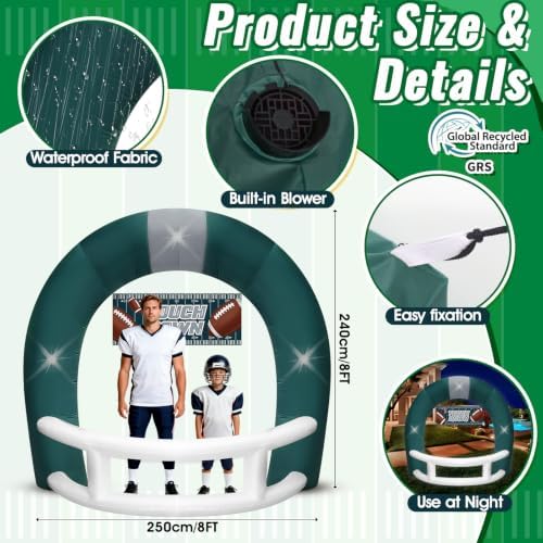 8FT Green White Inflatable Football Helmet Arch with LED Lights - Image 2