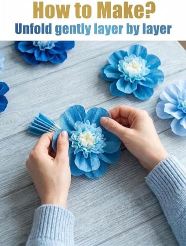 Mybbshower 9 Pack Ombre Blue Crepe Paper Flowers for Wedding Arch, Nursery Wall Birthday Engagement Party, Baby Shower Decorations and Photo Booth Backdrop - Image 6