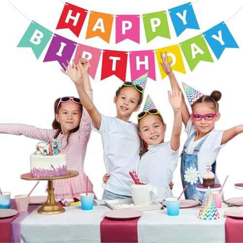 Fecedy Colorful Happy Birthday Banner Bunting Pre-Strung No DIY for Birthday Party Decorations (Multi) - Image 3