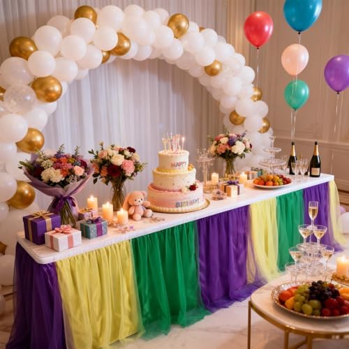 THARAHT Tulle Table Skirt 14FT 420CM Long for Rectangle Tables Round Tables Ruffle Desk Skirt for Princess Girls Birthday Party Cake Dessert Decorations Table Skirt - Image 5