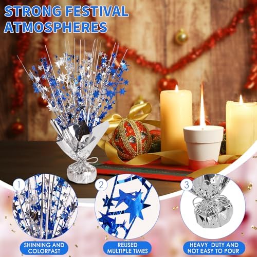 6 Pack Metallic Foil Spary Centerpieces for Tables, Silver Navy Blue Centerpieces for Tables Decorations, Star Brust Table Centerpieces for Birthday Graduation Wedding Baby Shower Party - Image 3