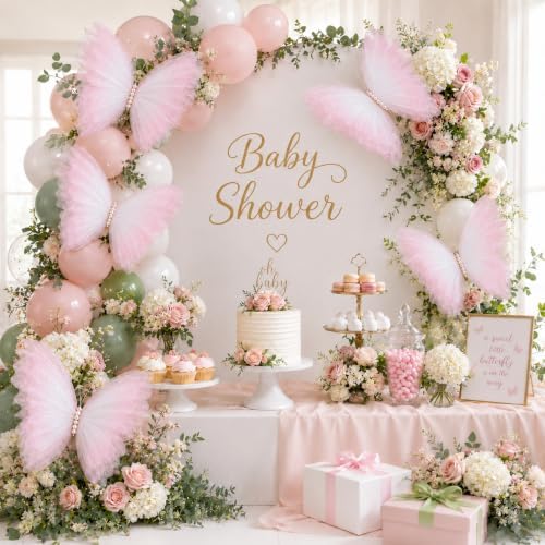 8 Pcs Large Butterfly Decorations, 3D Gradient Pink Silk Butterflies Wall Decor, 20 Inch Big and 12 Inch Small Hanging Butterflies for Birthday Party, Baby Shower, Wedding, Nursery and Centerpieces - Image 3