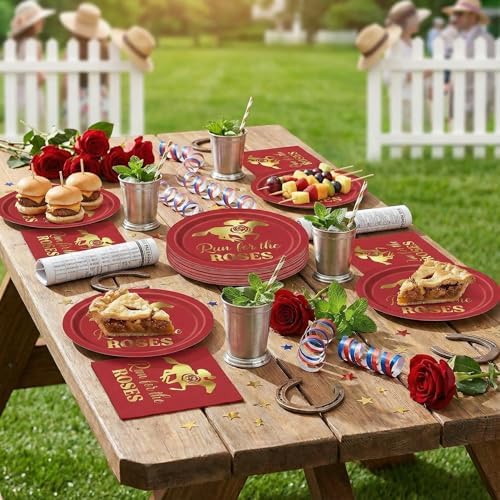 50 Pcs Derby Day Paper Plates and Napkins Set-Gold Foil - Image 7