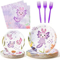 96Pcs Purple Axolotl Cute Cartoon Animals Party Plates Supplies Tableware Decorations Disposable Paper Plates Napkins Forks for Kids Birthday Baby Shower, Serves 24 by G1ngtar