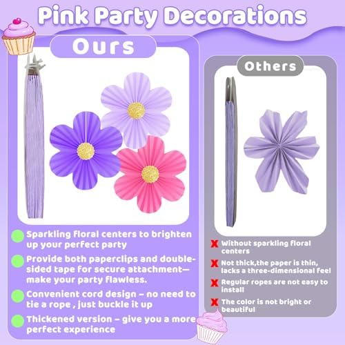 Pink and Purple Birthday Decorations Pink and Purple Flowers Wall Decor - Image 3