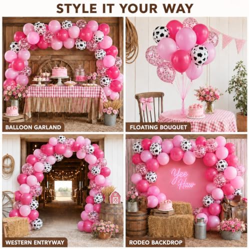 Pink Cow Balloons, Cow Print for Cowgirls Western Rodeo Farm Birthday Party - Image 3