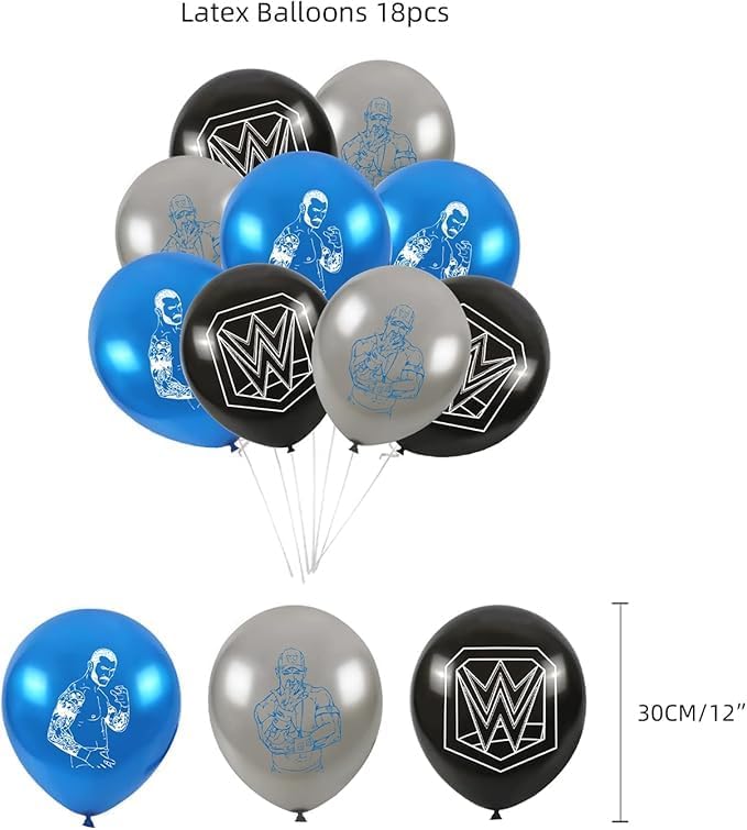 Wrestling Birthday Decorations, Wrestling Party Supply include Happy Birthday Banner, Cake Topper, Cupcake Toppers, Balloons for Kids Adults Party Decorations (Blue) - Image 6