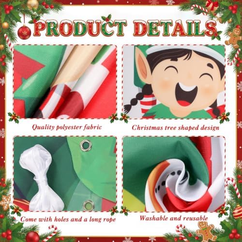 Peryiter 3 Pcs Christmas Door Decorations Santa's Workshop Elf Porch Banner - Image 3