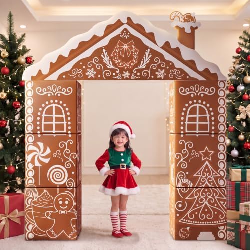 Bucherry 7 Pcs Gingerbread House Decor Christmas Cardboard Playhouse - Image 3
