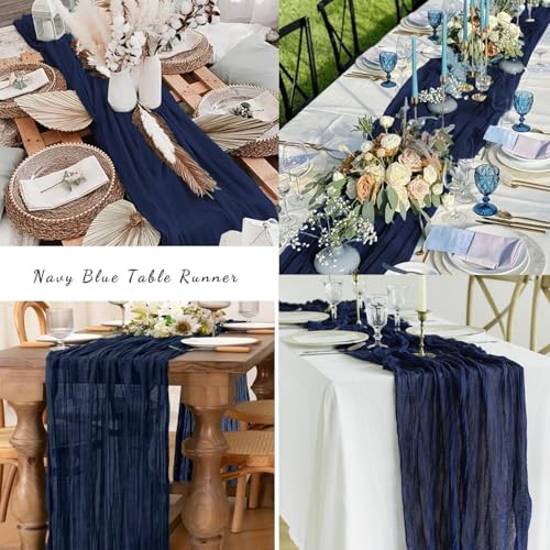 6 Pack Navy Blue Cheesecloth Table Runner 10FT Boho Fabric Rustic Cheese Cloth Table Runner for Wedding Bridal Shower Baby Shower Gauze Sheer Birthday Party Table Decorations 20 x 120 Inch Long - Image 6