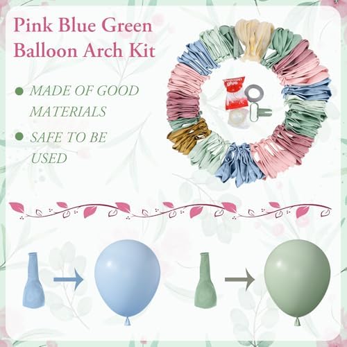 Amandir 173Pcs Pink Blue Green Balloon Arch Garland Kit - Image 3