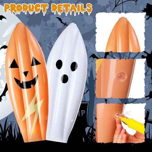 JellyArch 4 Pcs Halloween Inflatable Pool Floats 36 Inch Ghost Surfboard - Image 4