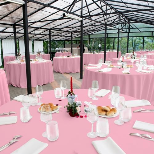 16 Pack Light Pink Plastic Tablecloth for Round Tables, Premium Decorative Pink Disposable Table Cloths for Parties, Bulk Round Party Table Cover for Birthday Wedding Anniversary Graduation, 84 Inch - Image 7