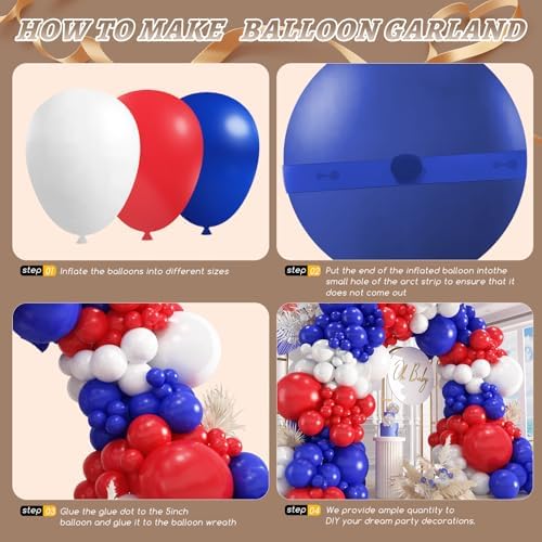 412Pcs Red White and Blue Balloons Garland Arch Kit, 5 10 12 18 inch Red White Blue Balloons for 4th of July Patriotic Decorations Graduation Baseball Birthday Party Decorations - Image 3