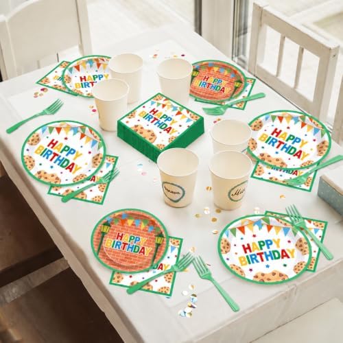 96Pcs Red Brick Wall Street Paper Plates and Napkins Street Theme Birthday Party Supplies Cookie Cartoon Friends Disposable Dinnerware Tableware Set for Kid Baby Shower Table Party Decoration Serve 24 - Image 5
