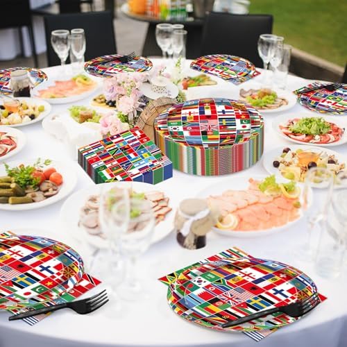 50 Guests International World Flags Party Supplies Decor Around The World Plates and Napkins Forks Travel Trip International Flags Tableware Country Paper Plates for Birthday Baby Shower Party 200PCS - Image 4