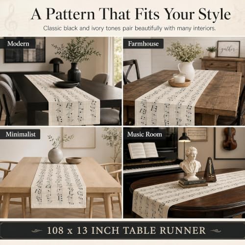 Vintage Music Sheets Dining Table Runner, Retro Musical Notes Staff - Image 4