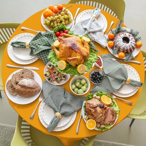 16 Pack Orange Plastic Tablecloths for Round Tables, Premium Decorative Orange Disposable Table Covers for Parties, Round Party Table Cover for Fall Autumn Birthday Thanksgiving Graduation, 84 Inch - Image 5