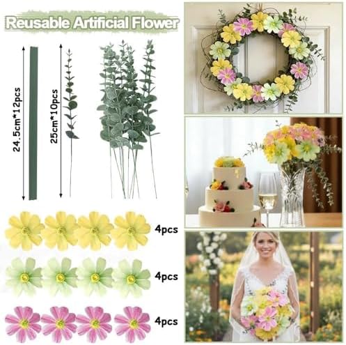 Pastel Pink Yellow Green Balloon Arch with Artificial Flower Double Stuffed Dusty Green Pink Peach Mauve Balloon Garland Kit for Tea Party Wildflower Spring Birthday Baby Shower Fairy Party Decor - Image 3