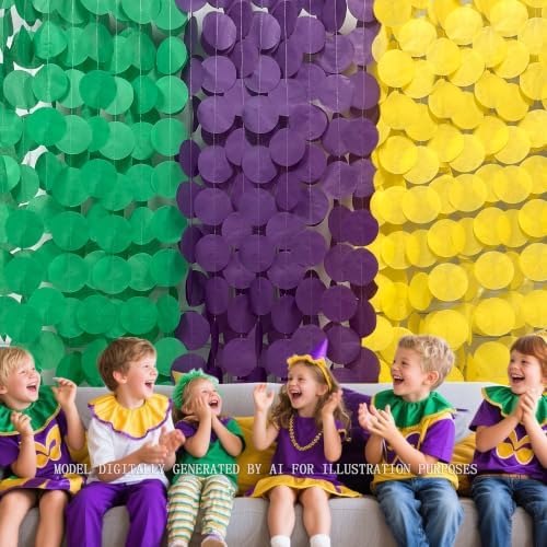 205 Ft Mardi Gras Party Decorations Purple Green Yellow Circle Dot Backdrop Garland Tissue Paper Polka Dots Hanging Streamer for Mardi Gras Birthday Wedding Baby Shower Masquerade Party Supplies - Image 7
