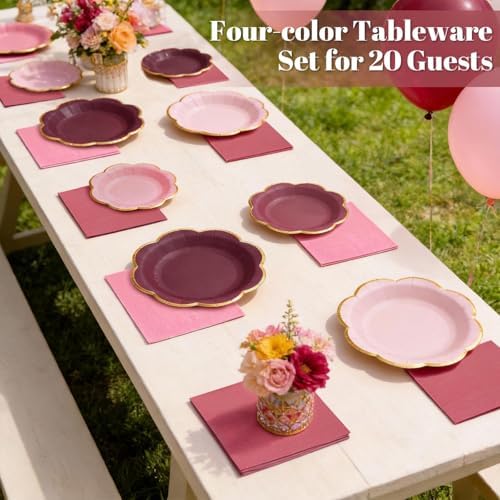 60 PCS Burgundy Paper Plates and Napkins Party Supplies for 20 Guests - Image 4