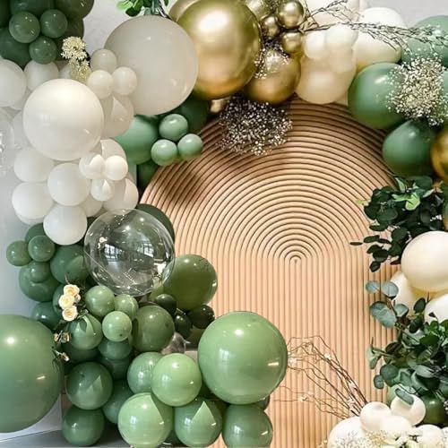 MEBAY Green White Gold Balloon Arch Kit, 146Pcs Avocado Green Metallic Chrome Gold Confetti and White Latex Balloons for Wedding Birthday Baby Shower Decoration - Image 7
