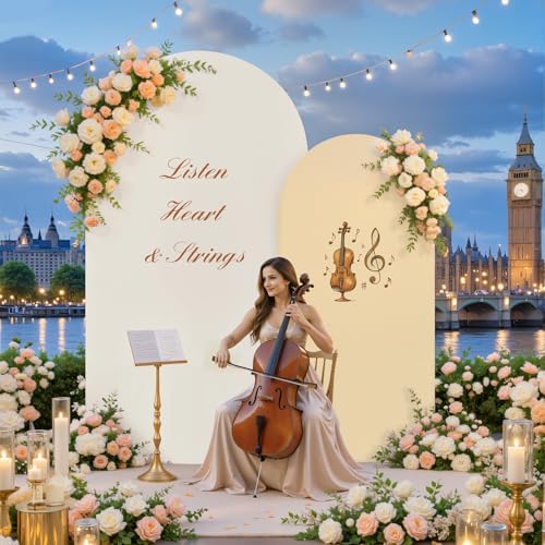 7.2FT 6FT Arch Backdrop Cover for Wedding, Set of 2 Stretchy Spandex Fitted Arch Stand Cover for Baby Shower, Birthday Party Decor, Chiara Backdrop Cover with Double-Sided Design(Ivory,Champagne) - Image 2