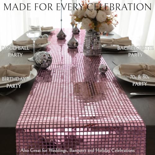 13 X 72 Inches Pink Disco Party Table Runner Glitter Mirror Events Decor - Image 5