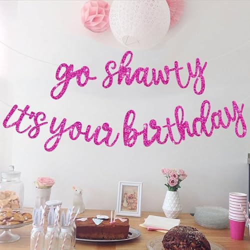BEISHIDA Rose Red Pre-Strung Go Shawty It's Your Birthday Banner Decor - Image 6