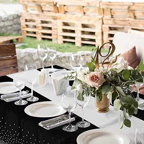 16Pack Disposable Plastic Tablecloths and Satin Table Runner Set Black and Silver Dot Tablecloth Silver Satin Table Runner for Wedding Birthday Baby Shower Anniversary Christmas New Year Party Supply - Image 7