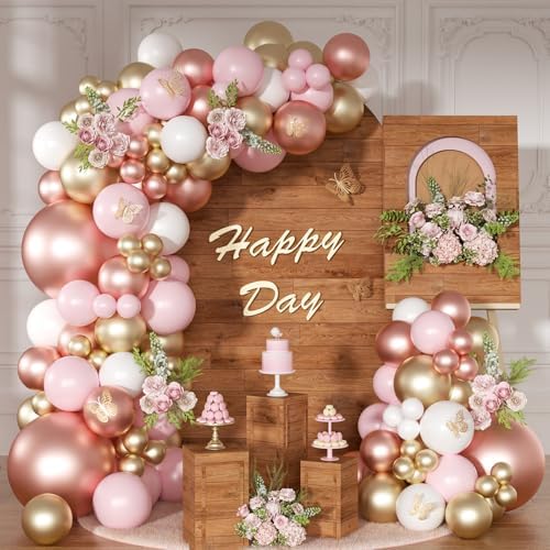 Rose Gold Pink Balloon Arch Kit 126Pcs Balloon Garland Kit by NUTTYBASH
