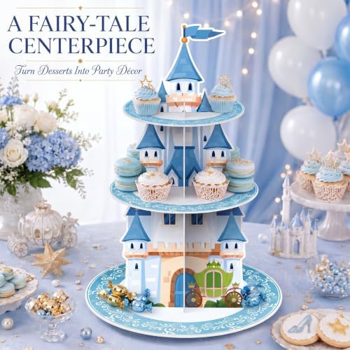 3 Tier Princess Birthday Cupcake Stand Fairytale Castle Decoration - Image 5