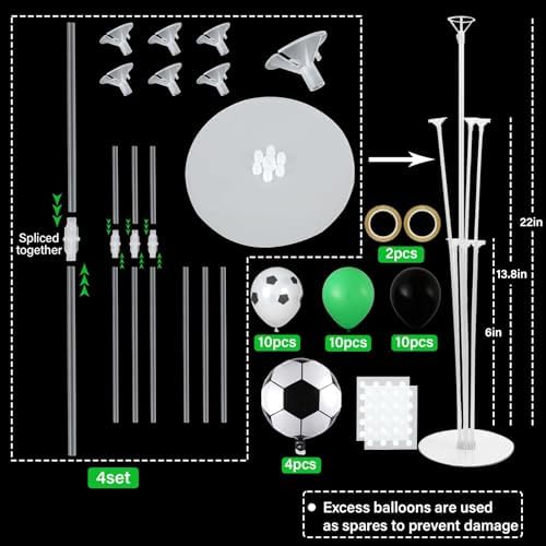 Naozinebi 4 Sets Soccer Birthday Party Balloons Stand Kit Party Decor - Image 2