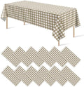 12 Pack Brown and White Plastic Checkered Tablecloth, Premium Decorative Disposable Tan Gingham Plaid Table Cloths for Parties, Rectangle Party Table Cover for Picnic Farm Birthday Fall, 54x108 Inch by RAGNHILD