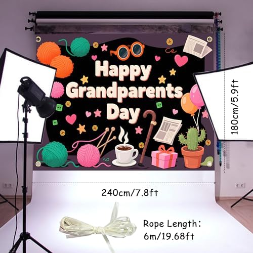Grandparents Day Decorations 8×6Ft Happy Grandparents Day Backdrop Love Grandma Grandpa Party Banner Ever Photography Background Holiday Photo Wall Decor - Image 2