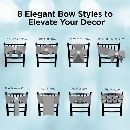 Leading Linens 10 pcs Silver 108"x8" Satin Bow Sash Chair Cover Decoration - Image 5