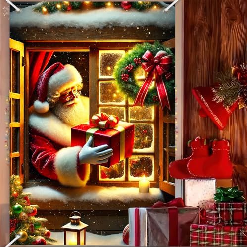 BlissYard Classic Santa Christmas Window Banner Fabric 31x47 Inch by BlissYard