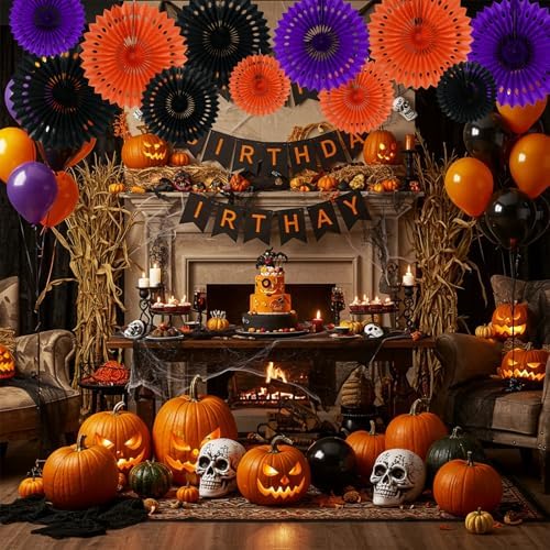 BEISHIDA Honeycomb Round Paper Fans Black Orange Purple Hanging Party Decor - Image 5
