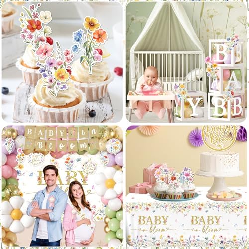 Baby in Bloom Baby Shower Decorations - 281Pcs Spring Wildflower Theme Tableware and Balloon Arch Garland Set for Floral Party Supplies - Image 3