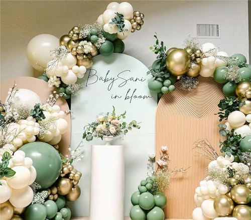 MEBAY Sage Green White Gold Balloon Garland Arch Kit, 146Pcs Latex Balloons Different Sizes 18 12 10 5 Inch for Birthday Baby Shower Gender Reveal Wedding Party Decoration - Image 6