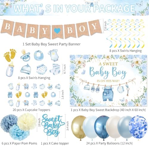 Baby Shower Decorations Boy, Blue Baby Boy Shower Party Supplies - Image 3
