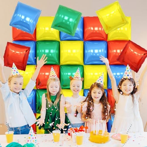 25PCS Red Yellow Blue Green Square Foil Balloons Wall Backdrop - Image 3