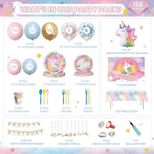 Unicorn Birthday Decorations for Girls, Unicorn Party Supplies Kit, All in One Birthday Decor Set,Party with 12 Tableware Sets, Banner, Backdrop, Ballons, Paper Plates - Image 2